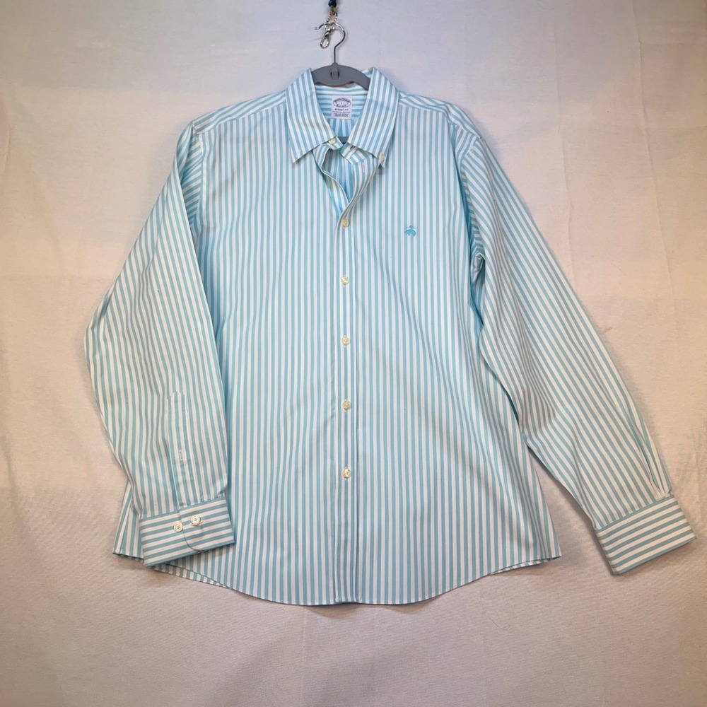 Brooks Brothers Regent Fit Non-Iron Supima Cotton Striped Shirt Blue White L